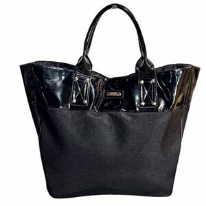 Versace Parfums Black Patent Trim Tote Bag